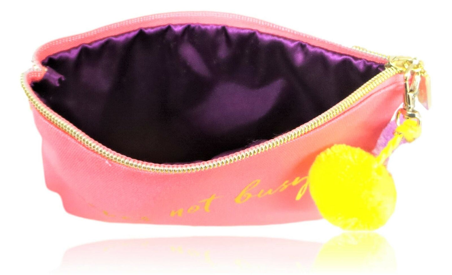 tarte Never Not Busy Makeup Cosmetics Bag Pink with pompoms & top zip.