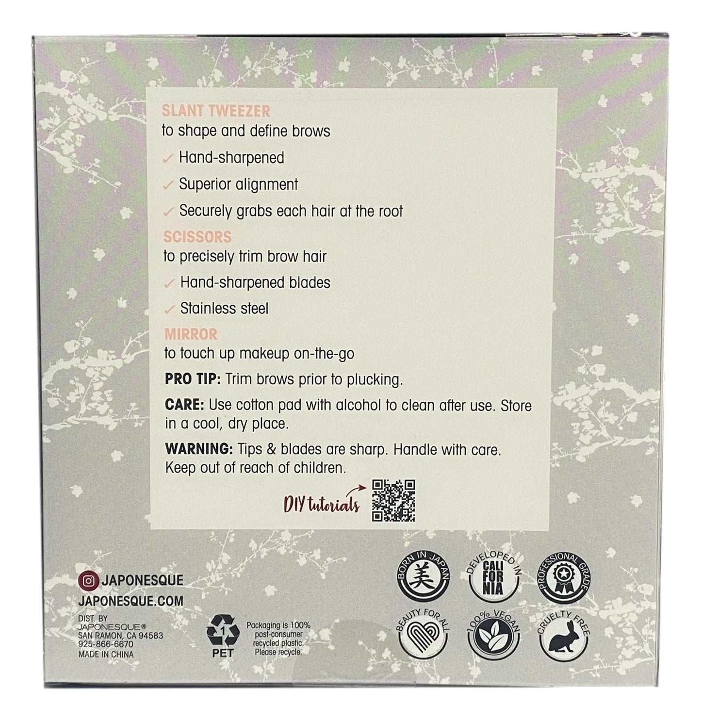 Japonesque Brow Kit Limited Edition Slant tweezer, Scissors, Mirror