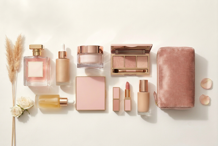 Pink-and-gold beauty collection image without lettering