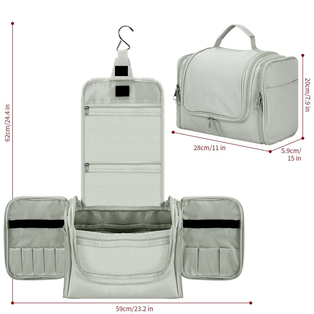 Vinsani Hanging Toiletry & Makeup Travel Bag – Light Grey