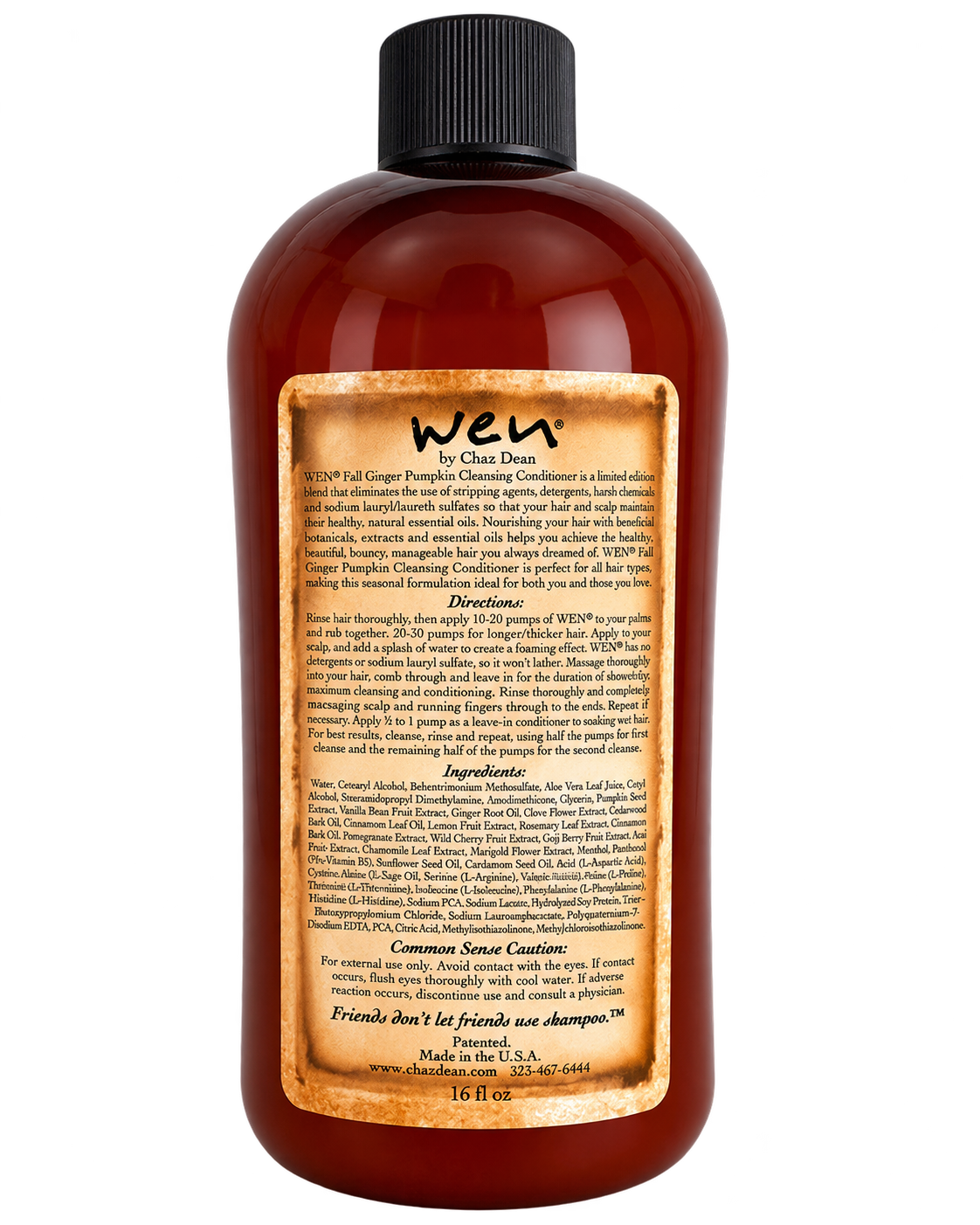 WEN Fall Ginger Pumpkin Cleansing Conditioner 16 fl oz bottle, back label