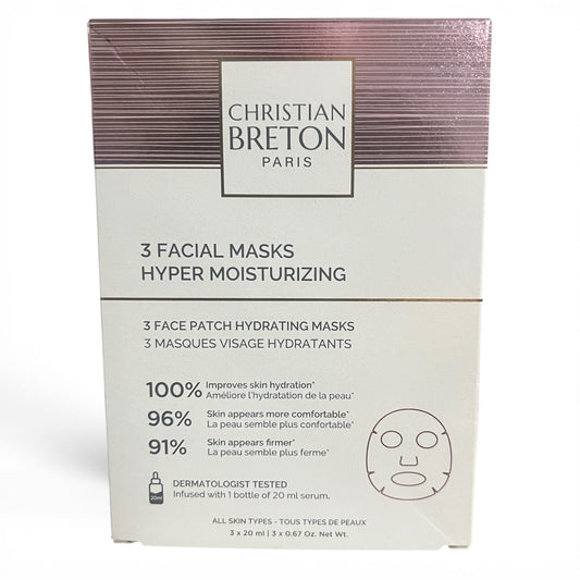 Christian Breton Paris Hyper Moisturizing Facial Sheet Masks | 3 Pack skincare mask