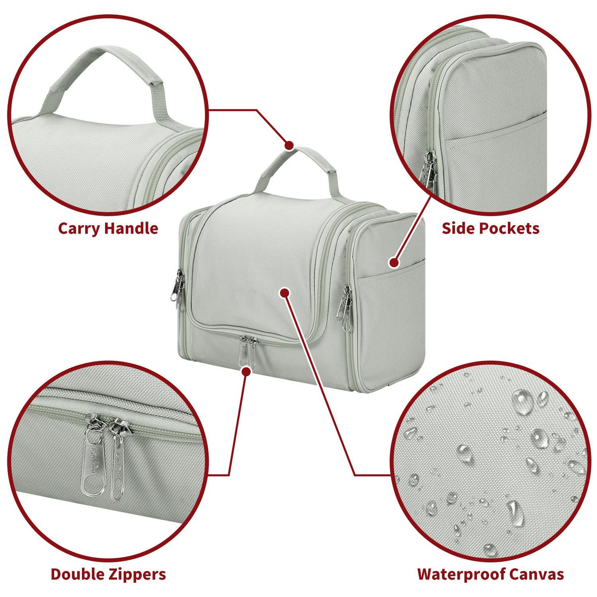 Vinsani Hanging Toiletry & Makeup Travel Bag – Light Grey