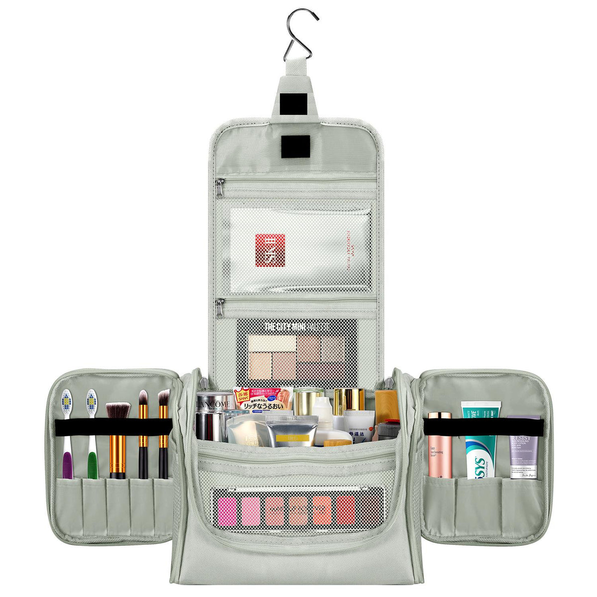 Vinsani Hanging Toiletry & Makeup Travel Bag – Light Grey