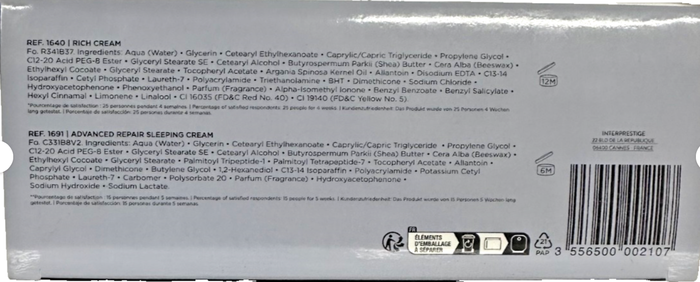 Back of Christian Breton Paris Day and Night Essentials Duo packaging showing ingredients and product details