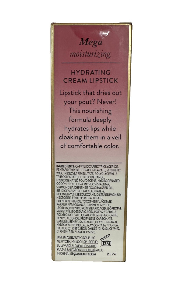 Back of Laura Geller Lip Action Hydrating Cream Lipstick packaging